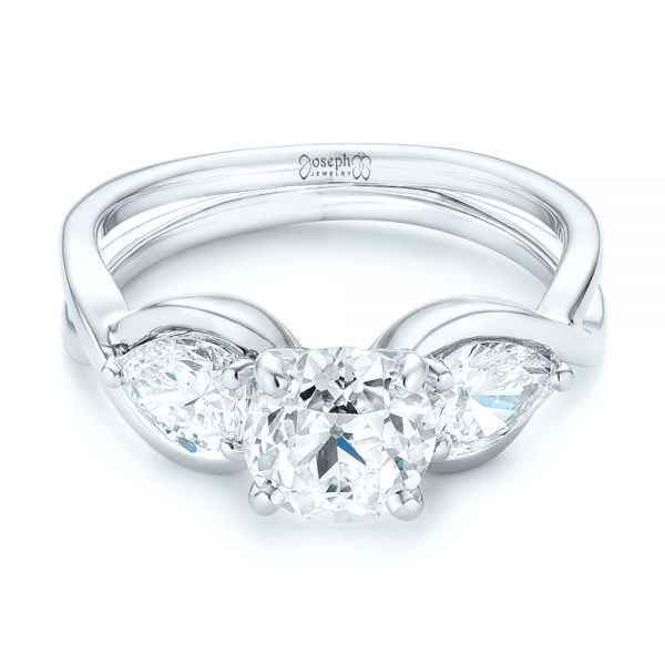 14k White Gold And Platinum 14k White Gold And Platinum Custom Two-tone Three Stone Diamond Engagement Ring - Flat View -  102912