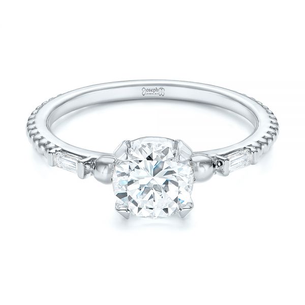  Platinum And 14K Gold Platinum And 14K Gold Custom Two-tone Three Stone Diamond Engagement Ring - Flat View -  103121