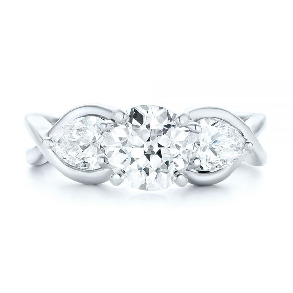 18k White Gold And Platinum 18k White Gold And Platinum Custom Two-tone Three Stone Diamond Engagement Ring - Top View -  102912