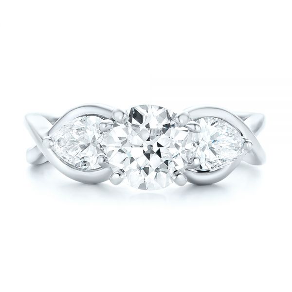 Platinum And 18K Gold Platinum And 18K Gold Custom Two-tone Three Stone Diamond Engagement Ring - Top View - 102912