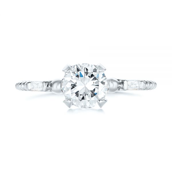 18k White Gold And 14K Gold 18k White Gold And 14K Gold Custom Two-tone Three Stone Diamond Engagement Ring - Top View - 103121