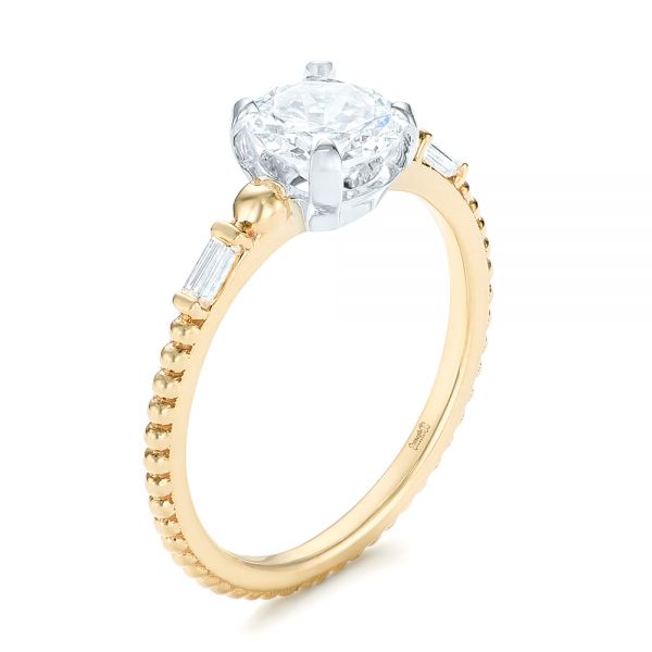 14k Yellow Gold And 14K Gold Custom Two-tone Three Stone Diamond Engagement Ring - Three-Quarter View -  103121