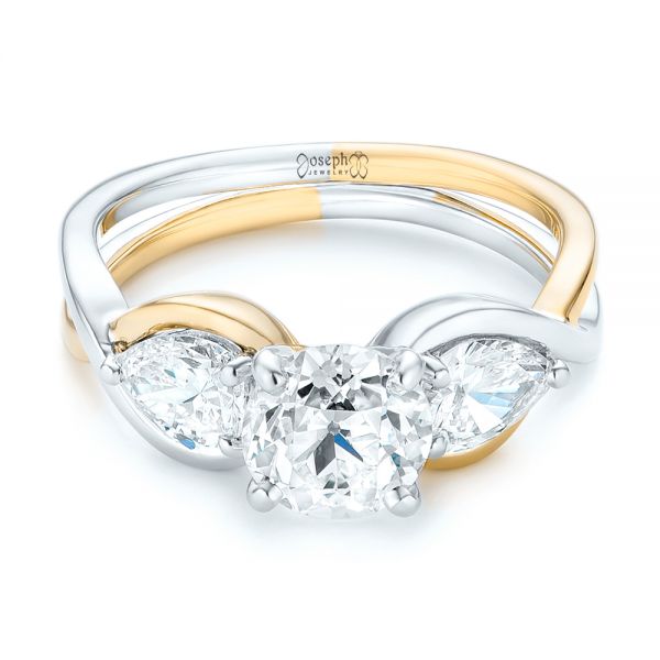 18k Yellow Gold And Platinum 18k Yellow Gold And Platinum Custom Two-tone Three Stone Diamond Engagement Ring - Flat View -  102912