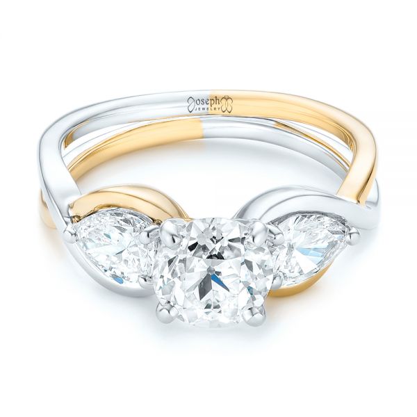 18k Yellow Gold And 18K Gold 18k Yellow Gold And 18K Gold Custom Two-tone Three Stone Diamond Engagement Ring - Flat View - 102912