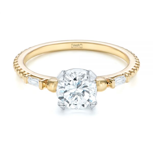 18k Yellow Gold And Platinum 18k Yellow Gold And Platinum Custom Two-tone Three Stone Diamond Engagement Ring - Flat View -  103121