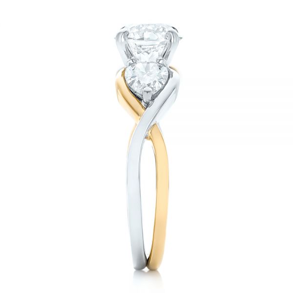 14k Yellow Gold And 18K Gold 14k Yellow Gold And 18K Gold Custom Two-tone Three Stone Diamond Engagement Ring - Side View -  102912