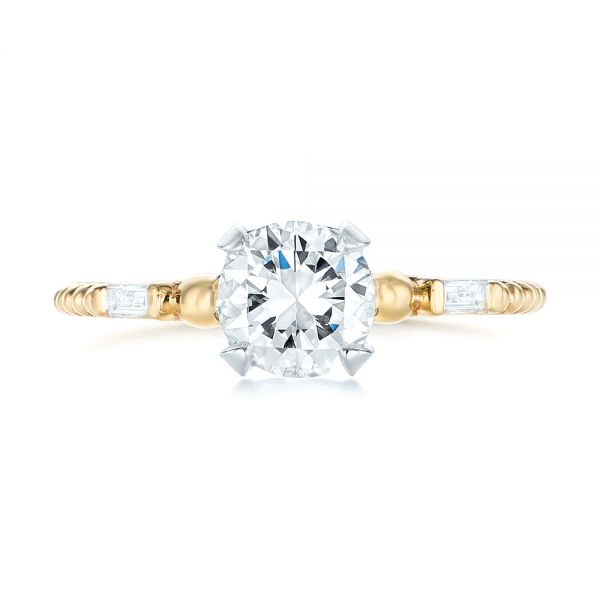 14k Yellow Gold And 14K Gold Custom Two-tone Three Stone Diamond Engagement Ring - Top View -  103121