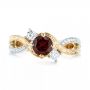 14k Yellow Gold And 14K Gold Custom Two-tone Three Stone Garnet And Diamond Engagement Ring - Top View -  103007 - Thumbnail