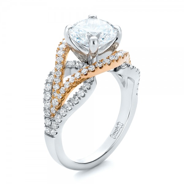  18K Gold Custom Two-tone Wrapped Shank Diamond Engagement Ring - Three-Quarter View -  101666