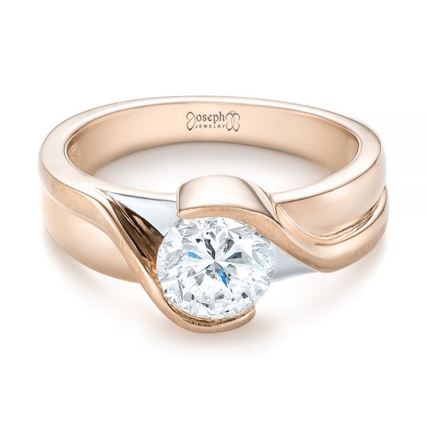 14k Rose Gold And Platinum 14k Rose Gold And Platinum Custom Two-tone Wrapped Solitaire Diamond Engagement Ring - Flat View -  104292 - Thumbnail