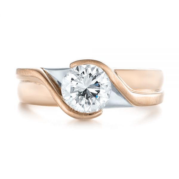 18k Rose Gold And 18K Gold 18k Rose Gold And 18K Gold Custom Two-tone Wrapped Solitaire Diamond Engagement Ring - Top View -  104292 - Thumbnail