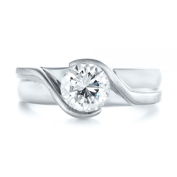 18k White Gold And Platinum 18k White Gold And Platinum Custom Two-tone Wrapped Solitaire Diamond Engagement Ring - Top View -  104292 - Thumbnail