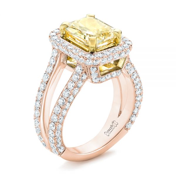 18k Rose Gold And Platinum 18k Rose Gold And Platinum Custom Two-tone Yellow And White Diamond Engagement Ring - Three-Quarter View -  102794