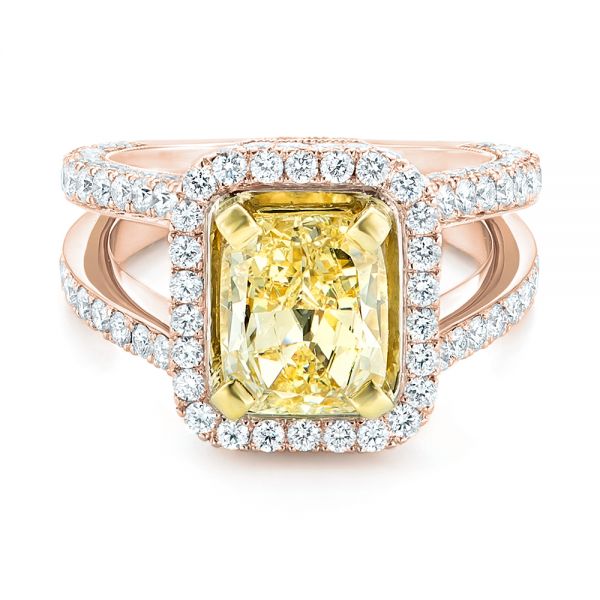 18k Rose Gold And 14K Gold 18k Rose Gold And 14K Gold Custom Two-tone Yellow And White Diamond Engagement Ring - Flat View - 102794
