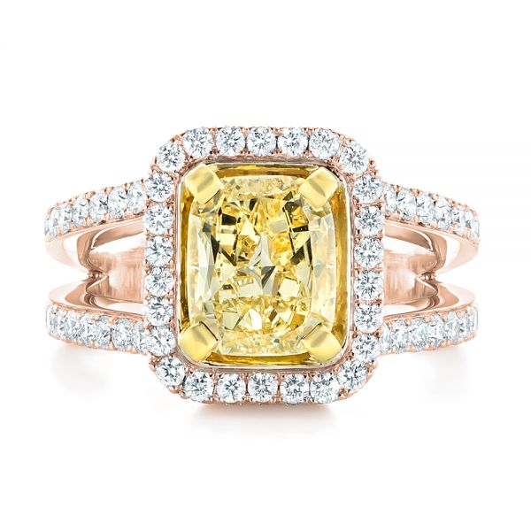 18k Rose Gold And 14K Gold 18k Rose Gold And 14K Gold Custom Two-tone Yellow And White Diamond Engagement Ring - Top View - 102794