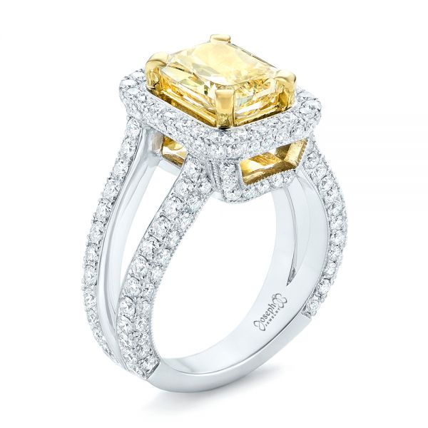  Platinum And 18K Gold Platinum And 18K Gold Custom Two-tone Yellow And White Diamond Engagement Ring - Three-Quarter View -  102794