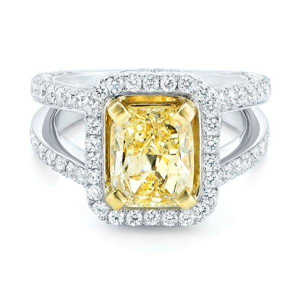 14k White Gold And Platinum 14k White Gold And Platinum Custom Two-tone Yellow And White Diamond Engagement Ring - Flat View -  102794