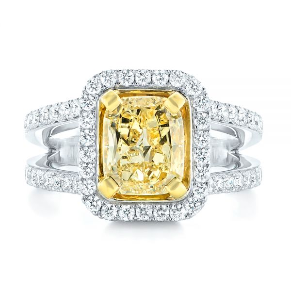 Platinum And 14K Gold Custom Two-tone Yellow And White Diamond Engagement Ring - Top View -  102794