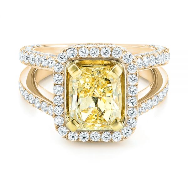 18k Yellow Gold And Platinum 18k Yellow Gold And Platinum Custom Two-tone Yellow And White Diamond Engagement Ring - Flat View -  102794