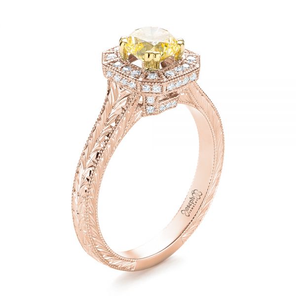 14k Rose Gold And 14K Gold 14k Rose Gold And 14K Gold Custom Two-tone Yellow And White Diamond Halo Engagement Ring - Three-Quarter View -  103270