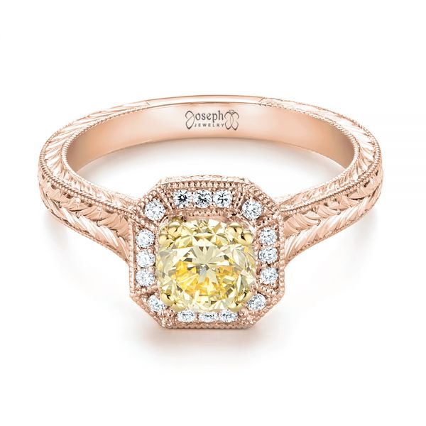 18k Rose Gold And 18K Gold 18k Rose Gold And 18K Gold Custom Two-tone Yellow And White Diamond Halo Engagement Ring - Flat View -  103270