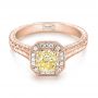 18k Rose Gold And 18K Gold 18k Rose Gold And 18K Gold Custom Two-tone Yellow And White Diamond Halo Engagement Ring - Flat View -  103270 - Thumbnail