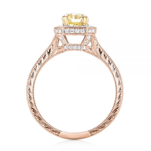 14k Rose Gold And Platinum 14k Rose Gold And Platinum Custom Two-tone Yellow And White Diamond Halo Engagement Ring - Front View -  103270
