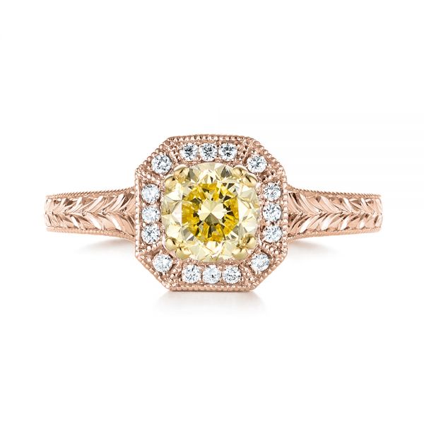 14k Rose Gold And Platinum 14k Rose Gold And Platinum Custom Two-tone Yellow And White Diamond Halo Engagement Ring - Top View -  103270