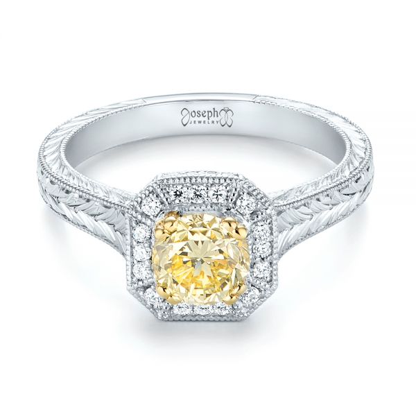 18k White Gold And 14K Gold 18k White Gold And 14K Gold Custom Two-tone Yellow And White Diamond Halo Engagement Ring - Flat View -  103270