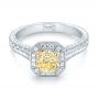  Platinum And 18K Gold Custom Two-tone Yellow And White Diamond Halo Engagement Ring - Flat View -  103270 - Thumbnail