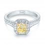 18k White Gold And Platinum 18k White Gold And Platinum Custom Two-tone Yellow And White Diamond Halo Engagement Ring - Flat View -  103270 - Thumbnail