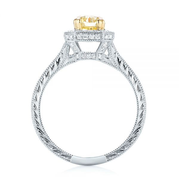 18k White Gold And 14K Gold 18k White Gold And 14K Gold Custom Two-tone Yellow And White Diamond Halo Engagement Ring - Front View -  103270