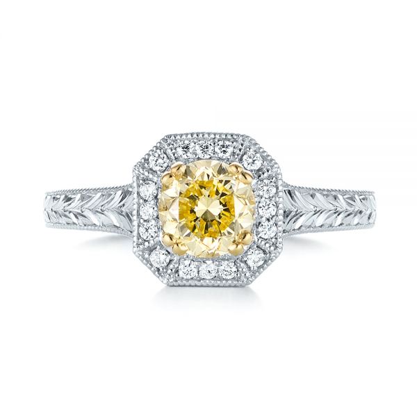 18k White Gold And 14K Gold 18k White Gold And 14K Gold Custom Two-tone Yellow And White Diamond Halo Engagement Ring - Top View -  103270