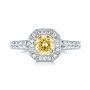  Platinum And 18K Gold Custom Two-tone Yellow And White Diamond Halo Engagement Ring - Top View -  103270 - Thumbnail