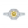  Platinum And 18K Gold Custom Two-tone Yellow And White Diamond Halo Engagement Ring - Top View -  103270 - Thumbnail