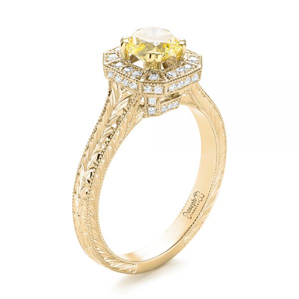 14k Yellow Gold And 18K Gold 14k Yellow Gold And 18K Gold Custom Two-tone Yellow And White Diamond Halo Engagement Ring - Three-Quarter View -  103270