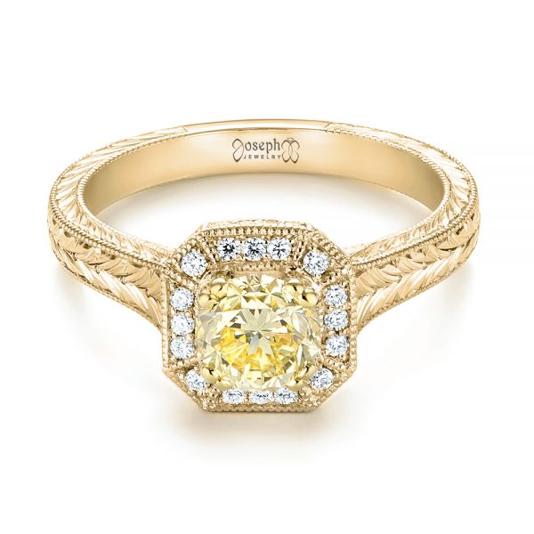 18k Yellow Gold And Platinum 18k Yellow Gold And Platinum Custom Two-tone Yellow And White Diamond Halo Engagement Ring - Flat View -  103270