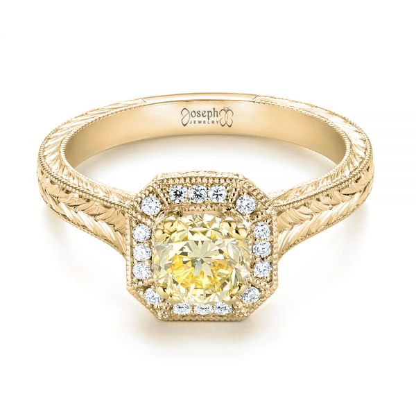 18k Yellow Gold And 18K Gold 18k Yellow Gold And 18K Gold Custom Two-tone Yellow And White Diamond Halo Engagement Ring - Flat View - 103270