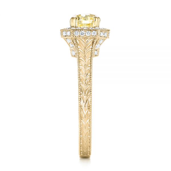 18k Yellow Gold And 18K Gold 18k Yellow Gold And 18K Gold Custom Two-tone Yellow And White Diamond Halo Engagement Ring - Side View - 103270