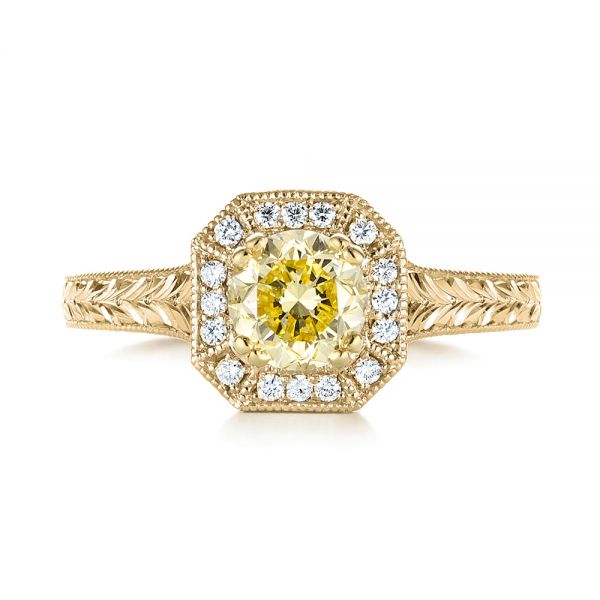 14k Yellow Gold And Platinum 14k Yellow Gold And Platinum Custom Two-tone Yellow And White Diamond Halo Engagement Ring - Top View -  103270