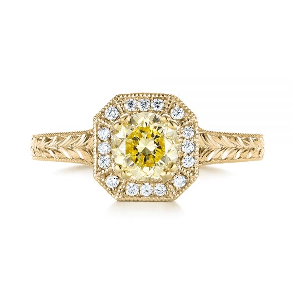 18k Yellow Gold And 18K Gold 18k Yellow Gold And 18K Gold Custom Two-tone Yellow And White Diamond Halo Engagement Ring - Top View - 103270