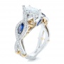  18K Gold Two-tone And Blue Sapphire And Diamond Engagement Ring - Three-Quarter View -  102111 - Thumbnail