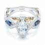  18K Gold Two-tone And Blue Sapphire And Diamond Engagement Ring - Flat View -  102111 - Thumbnail