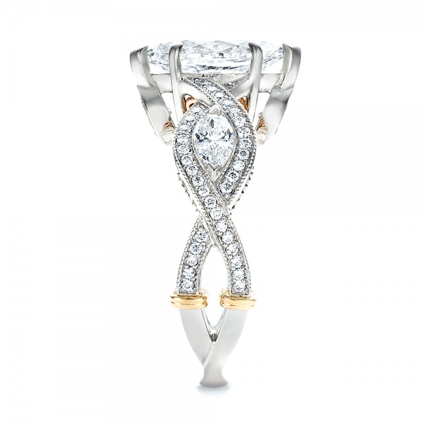  18K Gold And Platinum 18K Gold And Platinum Custom Two-tone And Marquise Diamond Engagement Ring - Side View -  100620