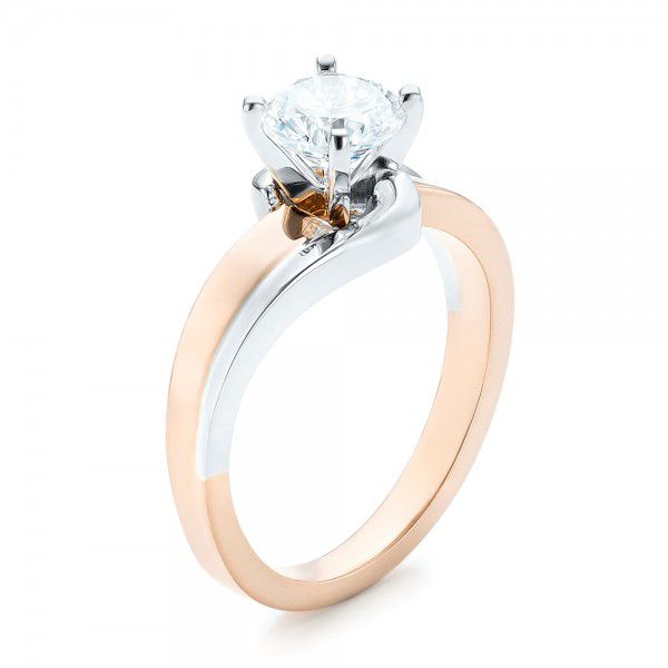 18k Rose Gold And 18K Gold 18k Rose Gold And 18K Gold Custom Two-tone Wrap Diamond Engagement Ring - Three-Quarter View -  102588