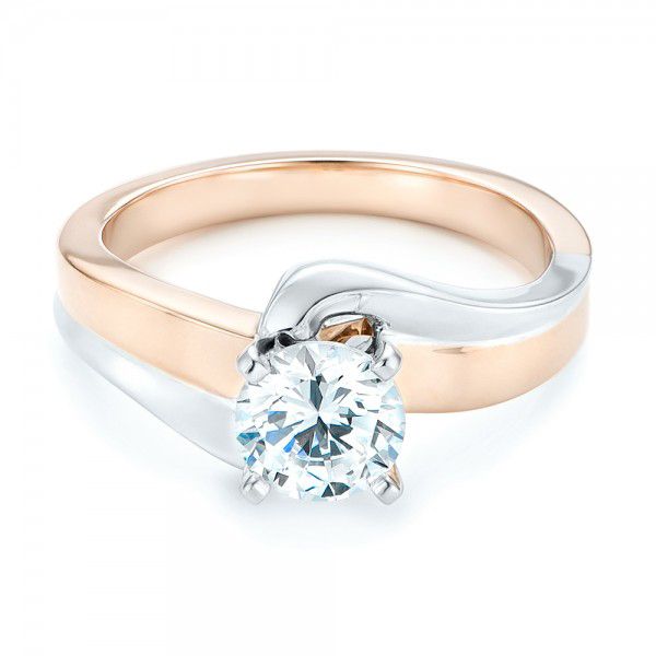 14k Rose Gold And 14K Gold Custom Two-tone Wrap Diamond Engagement Ring - Flat View -  102588