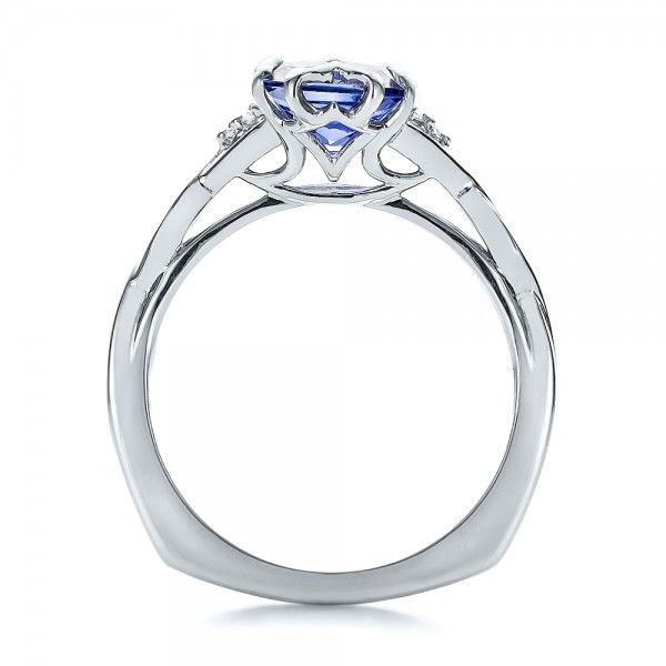  14K Gold 14K Gold Custom Unique Setting Blue Sapphire Engagement Ring - Front View -  100793