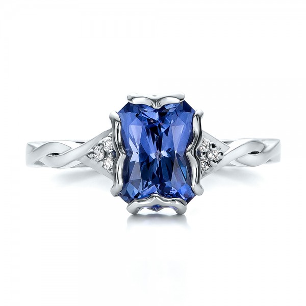  Platinum Custom Unique Setting Blue Sapphire Engagement Ring - Top View -  100793