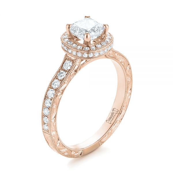 18k Rose Gold 18k Rose Gold Custom Unplated Diamond Halo Engagement Ring - Three-Quarter View -  103408