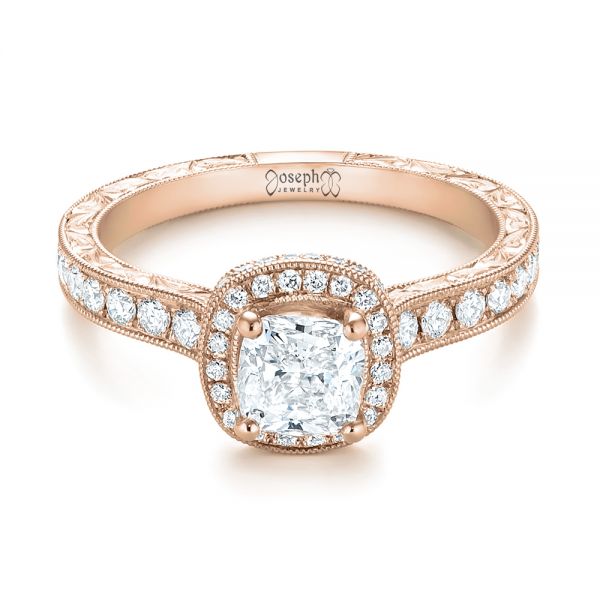 18k Rose Gold 18k Rose Gold Custom Unplated Diamond Halo Engagement Ring - Flat View -  103408